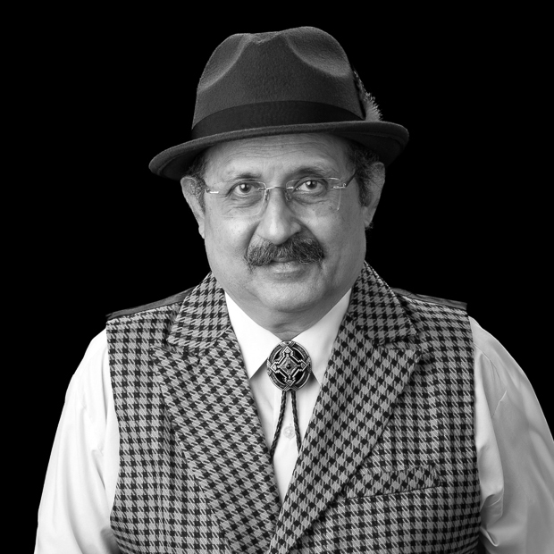 Black and white portrait of author Vishwas Gaitonde