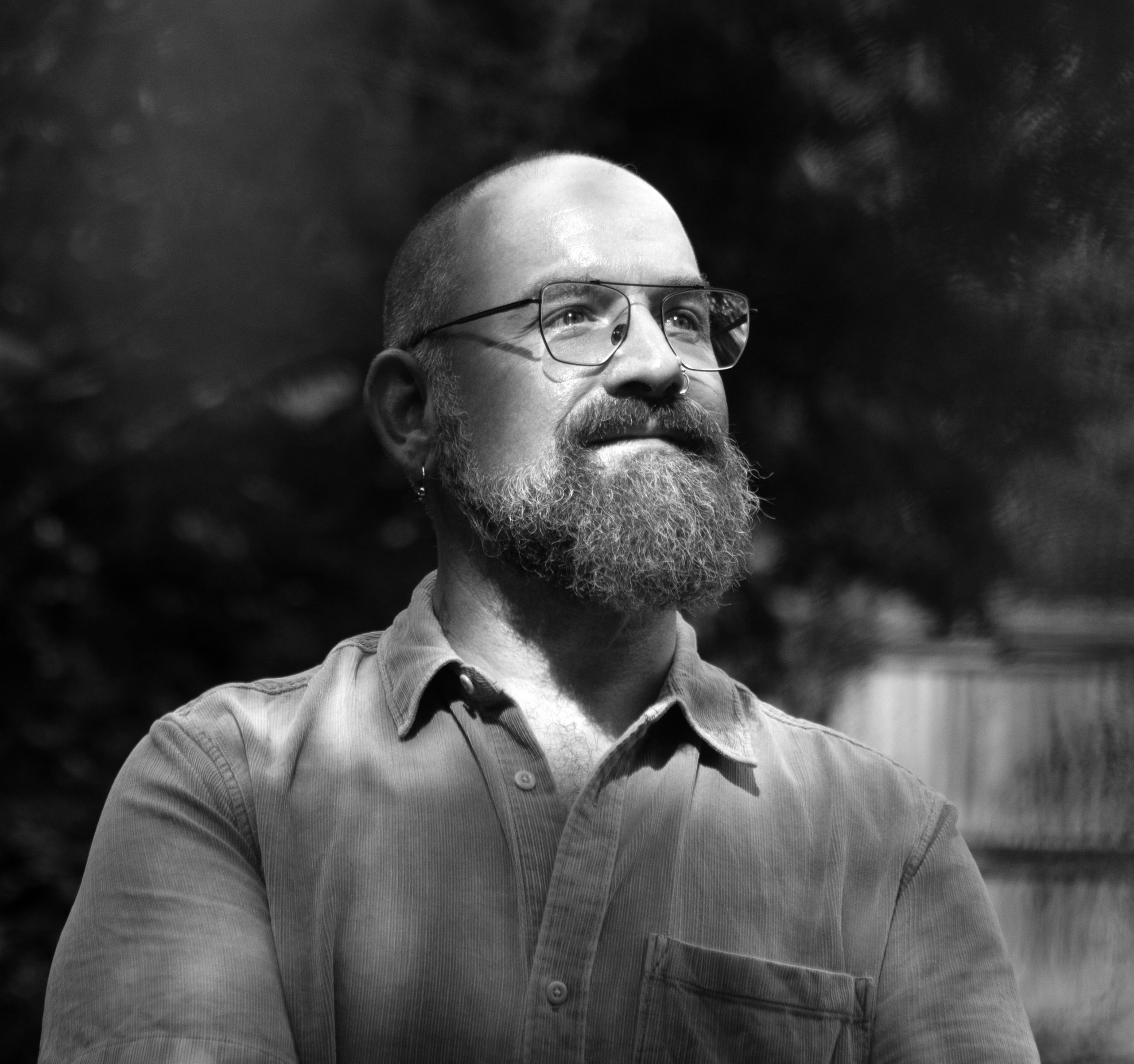 Back and white portrait of Brian Teare by Kristen Finn